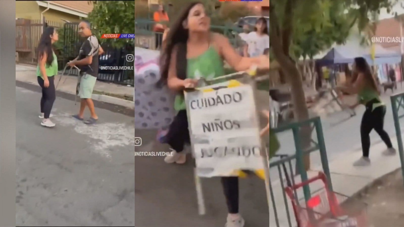 vecina letrero niños - Mujer se molestó por aviso “Cuidado, niños jugando”, se peleó con vecinos y destruyó el cartel