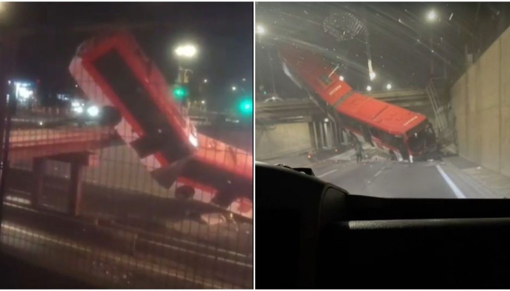 Desbarrancamiento de Bus Red en Autopista Central Causa Alarma