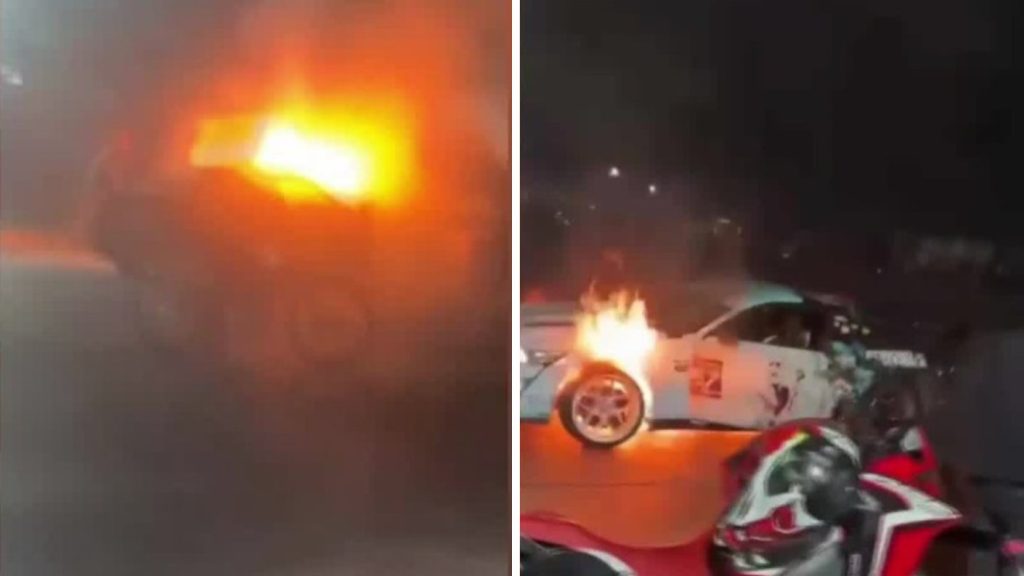 Incendio de auto tras carrera clandestina aterroriza a Quilicura