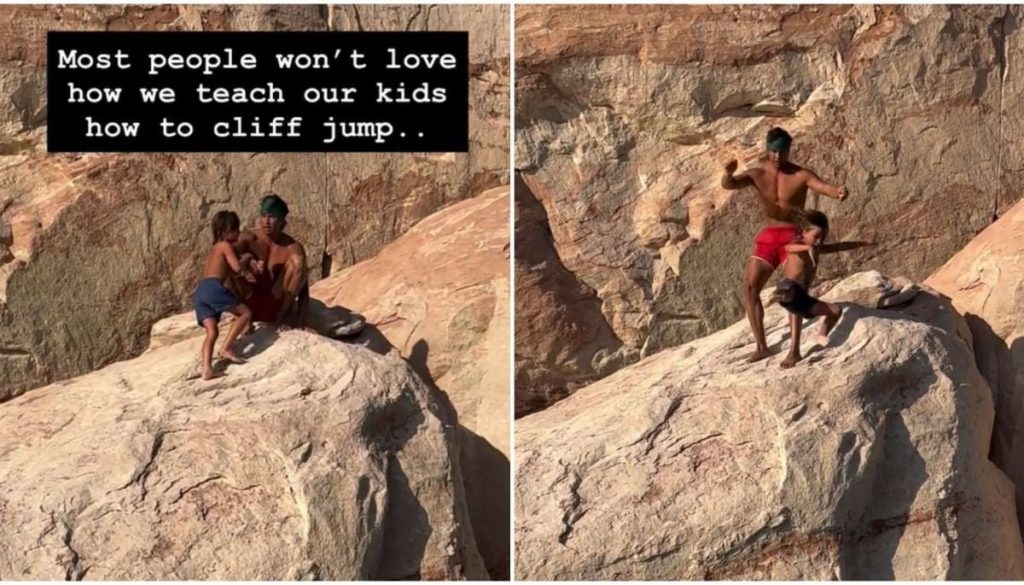 Controversia por influencer que lanza a su hijo desde un acantilado