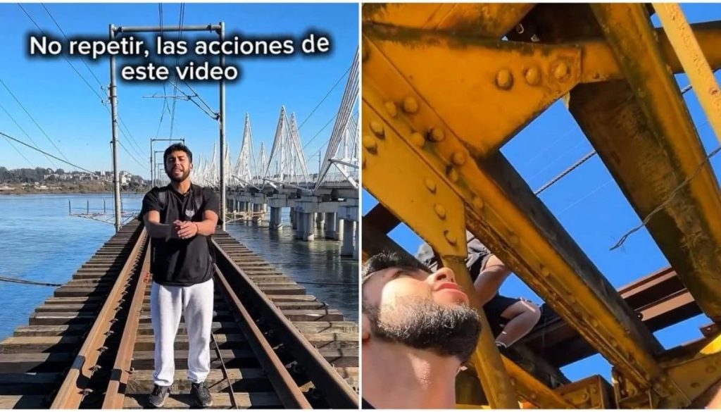 Influencer desafía la muerte al cruzar puente ferroviario clausurado