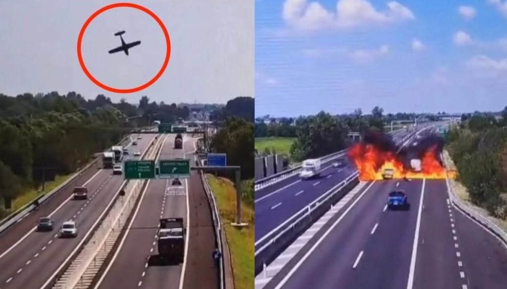 Accidente de una Avioneta en la Autopista de Italia con Dos Fallecidos - Impactante Accidente de Avioneta en Italia Deja Dos Muertos