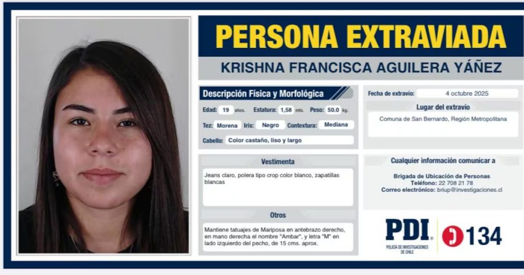 Búsqueda de Krishna Aguilera Yáñez en San Bernardo - Desaparición de joven en San Bernardo: PDI intensifica búsqueda de la víctima.