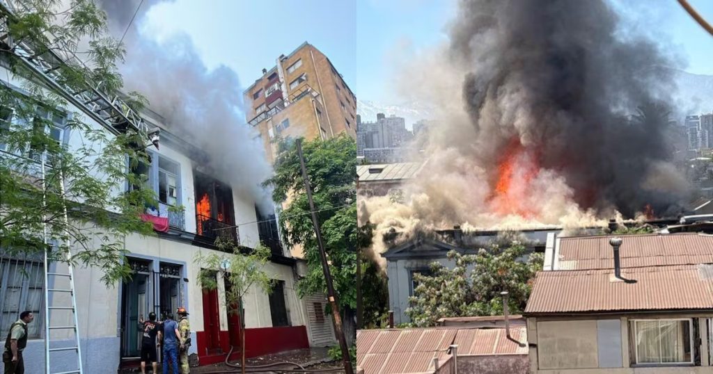 Incendio en un Cité del Barrio Yungay en Santiago - Incendio en Barrio Yungay moviliza a 19 compañías de bomberos
